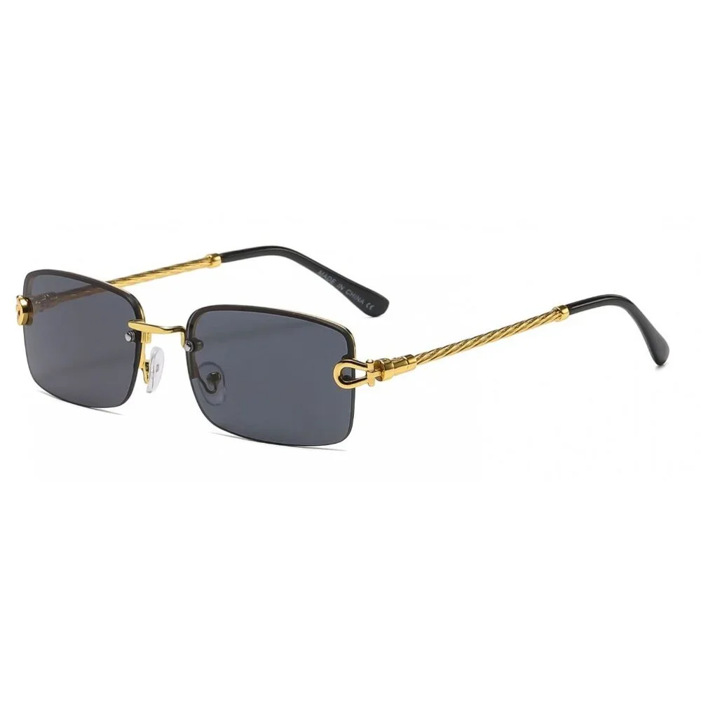 Men Sunglasses Trendy Black Lens Rectangular Fashion Rapper Shades Gold Lentes‎